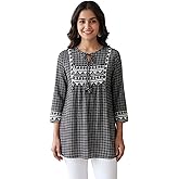 Yash Gallery Women’s Wrinkle Free Printed Short Kurti with Yoke & Tie-Up Neck | Comfortable 3/4 Sleeve Ethnic Top | Casual Ev