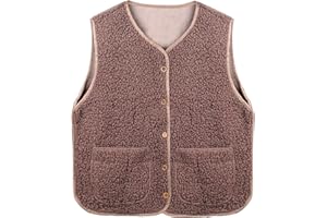 Risipu Damen Sherpa Weste Casual Warm Fuzzy Faux Shearling Weste ärmellos Fleece Jacke Taschen Teddy Mantel Gilet für Winter