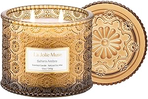 LA JOLÍE MUSE LA JOLIE MUSE Candela profumata ambra del Marocco per la casa, candela di soia grande con 2 stoppini, regalo di lusso per donna e uomo, regalo per le feste, durata di oltre 60 ore, 340 g