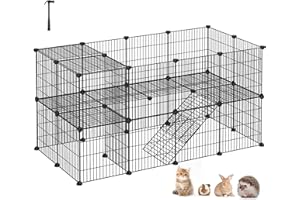 SONGMICS Clôture pour Animaux Domestiques, 2 Niveaux, Enclos Modulable, pour Petits Animaux, Hamsters, Lapins, Cochon d’Inde, Panneaux Grillagés, Usage Intérieur, 143 x 73 x 71 cm, Noir LPI02H