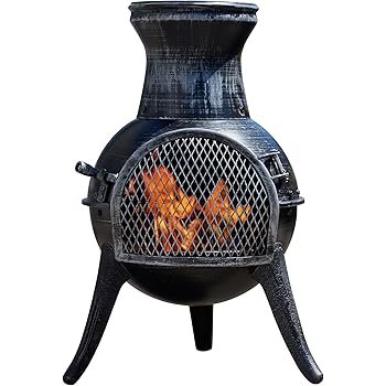 Garden Log Burner Firepit Chimera Outdoor Heating Black 120cm