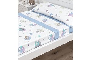 Victorio & Lucchino Juego de sábanas Infantiles Coralina, térmica para Invierno, Tacto Suave Modelo Planetas (Celeste, 105 cm)