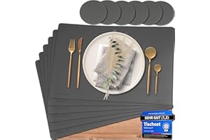 ‎MAHEWA Mahewa® 6er Set Premium Tischset aus Kunstleder - Platzset abwaschbar und wasserdicht - Platzdeckchen Telleruntersetzer in Lederoptik (Dunkelgrau, Eckig)