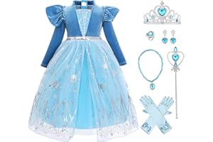 FYMNSI Girls Elsa Anna Costume Dress Party Outfit Fancy Dress Up Snow Queen Princess Halloween Carnival Cosplay Dress for 2-8 Years