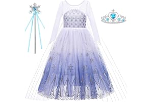 YOGLY ELSA Kostium dziewczęcy Królowej Lodu Księżniczki, sukienka karnawałowa, sukienka odświętna z długą peleryną i koroną, czarodziejska różdżka, strój na Halloween, Boże Narodzenie, karnawał,