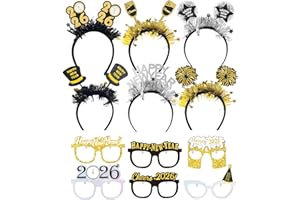 Charfia Silvester Deko 2026 Party Fotoautomat Requisiten Zubehör Silvester Haarreif,Fotobox Accessoires Happy New Year Dekoration Glitter,Glücksbringer Neujahr Zubehör