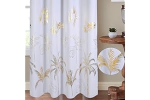 Chlophy White Blackout Curtains Gold Foil Printed Palm Bedroom Leaves Trees Luxury Eyelet 46×90 Lined Thermal 100% Total Room Darkening Window Curtain Living Room 2 Panels Nursery Boys Girls