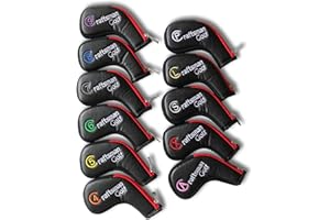 CRAFTSMAN GOLF Juego de 11 fundas de piel sintética negra con borde rojo para Callaway Ping con cremallera