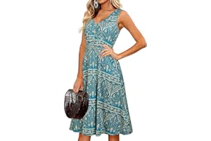 II ININ Women's Summer V Neck Sleeveless Casual Button Down Tank Dress Midi Floral Beach Party Sundress with Pockets