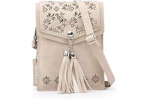 seOSTO Sac à Main Femme Double Compartiment & Franges Décoratives - Sac Bandoulière en PU Cuir, Taille Carrée avec 1 Poche Zip Extérieure (abricot)