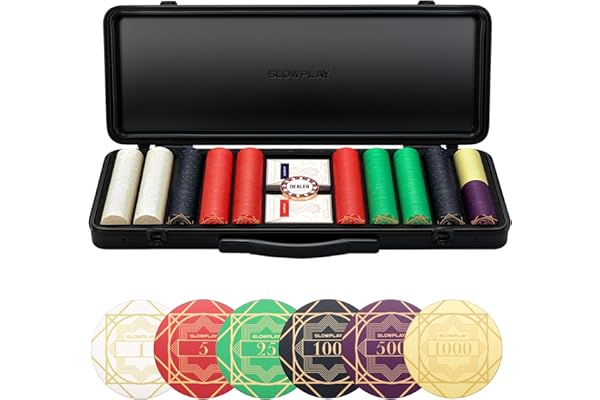 SLOWPLAY Nash Poker Set, jetons de Poker en céramique 500 pcs [avec Valeur] 39mm | malette de Poker Texas Holdem, Coffret de Poker | avec Cartes de Poker, Bouton Dealer