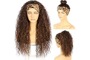 SOMIARIK Curly Headband Wig For Black Women Natural Brown Hightlight Headbands Wigs Brown Curly Headband Wig Machine Made 150% Density 26 Inch