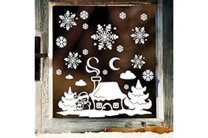 ‎WANDTATTOO LOFT Wandtattoo Loft Fensterbilder Weihnachten mit Haus & Schneeflocken – Wiederverwendbar – 20 x 40 cm Bogen, 18 Sticker – Weihnachstdeko Fenster Kinderzimmer, Weihnachtsbilder Fenster, Fensterbild Winter