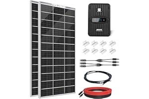 ECO-WORTHY Kit Panneau Solaire 390W : 2 * Panneau Solaire Bifacial 195W 12V + Régulateur de Charge Solaire MPPT 40A + Câble Solaire de 5m + Pinces de Fixation Z pour Camping-Car, Caravane, Maison