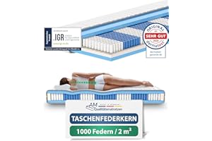 ‎AM QUALITÄTSMATRATZEN AM Qualitätsmatratzen Deluxe Taschenfederkernmatratze 90x200cm H3 24cm - Made in Germany & Oeko TEX Siegel - Federkernmatratze 90x200 mit 1000 Federn & Lyocell Bezug - 7 Zonen Matratze 90x200 H3