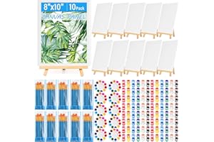 shynek 10 Stück 20,3 x 25,4 cm große Leinwandtafeln zum Malen, Kunstleinwand mit Staffelei zum Zeichnen mit 100 verschiedenen Pinseln, Farbschalen, Acrylfarbe, Mini-Malset, für Erwachsene und