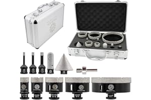 Diamond Core Drill Bit Set - FOCSTOL 11pcs (6/8/10/25/35/50/68/110mm+20mm Finger Milling Bit+50mm Beveling Chamfer Bit+Hex) Diamond Hole Saw Kit for Porcelain Ceramic Tile Marble Granite