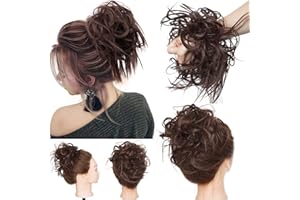 MY-LADY Posticci per Capelli Chignon Capelli Disordinati, Coda Capelli Veri Mossi Ricci Elastico con Capelli Chignon Facile per Capelli Extension Chignon da Donna Marrone medio