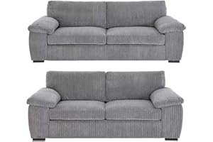 GENERIC Jumbo Cord 3+2 Seater Sofa Set: Redefine Your Living Space with Luxurious Comfort & Timeless Style – Deep Cushions, Sturdy Build & Ultra-Soft Fabric (Grey, 3+2 Seater)