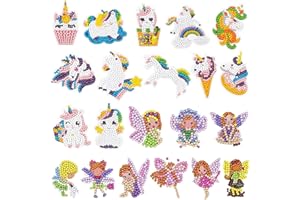 BOYATONG Diamond Painting Enfant,21 Pièces Licorne Papillon Fée Peinture DIY Diamant Autocollant,Diamant Enfants Peinture pour Kits