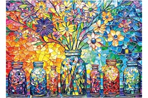 HUADADA Jigsaw Puzzles for Adults 1000 Piece Challenging Game 1000 Piece Jigsaw Puzzles for Adults Family Decoration Puzzle Gifts-Glass Flower