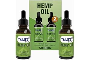 Thilife | Huile de Chanvre Chien et Chat 5000 MG| Pack x2 | Saveur Naturel |Omega 3 6 9| Vitamines A/B/D/E pour Animaux domestiques | Complément Alimentaire Antistress exeptionnel