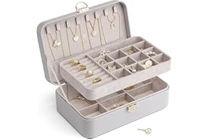 Vlando Portagioie Scatolina Box Gioielli per ragazze e donne, a doppio strato, con chiusura a chiave, per anelli, orecchini, bracciali, collane