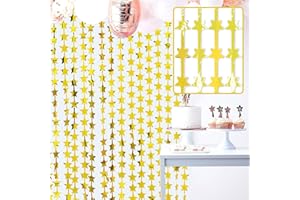 PartyWoo, 3 Stück, Lametta Vorhang, Partydeko für Geburtstag, Hochzeit, Party, Baby Shower, JGA (Gold, Stern, 1x2m), Gold-1456
