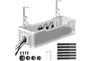Under Desk Cable Management Tray White, Cinati Wire Organizers No Drill, Cable Tray with Clamp for Wire Management, Cord Organization Box for Office, Home - No Damage to Desk