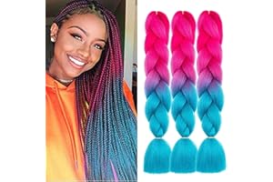 SHIHERESH Ombre 2-Ton Jumbo Zöpfe 3 Stücke Synthetic Hair Extension for Crochet Twist Braiding Hair（Blau/Pfirsichrosa）