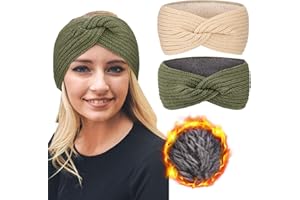 DRESHOW Damen Warm Gestricktes Stirnband Winter Ohrenwärmer Gehäkelte Kopfwickel Dickes Fleecefutter Haarbänder