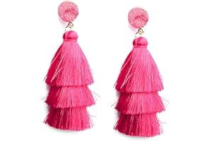 Me&Hz Colorful Layered Fashion Tassel Earrings Bohemian Big Dangle Drop Earrings for Women Girls Hypoallergenic Stud Birthday/Party/Valentine Day Gift