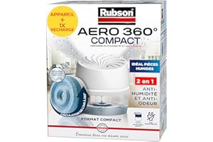Rubson AERO 360° Absorbeur d'humidité Compact (1 appareil + 1 recharge de 450 g) – Déshumidificateur d'air anti-odeur – Absorbeur anti-humidité & condensation