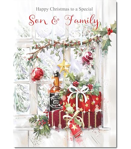 Weihnachtskarte „To A Special Son“ – Festliche Glitzer-Karte Mit Hund & Schlitten