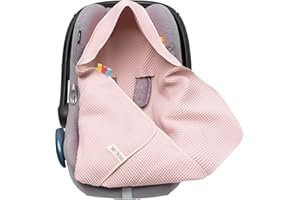 ‎MIKOS Swaddling blanket made of waffle fabric for the summer, 100% cotton, baby blanket for car seat, cuddly blanket, children's pram blanket for pushchairs, buggies, e.g. Maxi Cosi Pink Beige 3 Point Harness (38) (Light Pink)