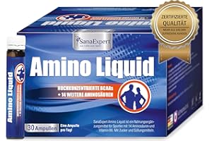 ‎SANAEXPERT SanaExpert® Amino Liquid - Hochdosiertes Aminosäuren-Konzentrat mit BCAAs & Vitamin B6-30 Trinkampullen à 25 ml - Made in Germany