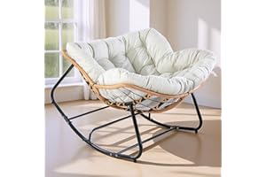 Nordswal Rocking Chair Outdoor/Indoor, Oversized Wicker Patio Egg Chair with Cushion,Supports 450 lbs, Rattan Comfy Rocking Lounge Chairs for Living Room, Patio,Garden