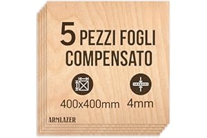 ARMLAZER COMPENSATO 400x400х4mm, 5 Pezzi, Pannelli di Legno, Pirografia, Tavola Modello Casa, Fai Da Te Fatto a Mano, Fogli Legno per Taglio