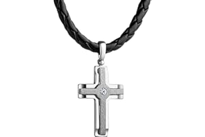 STERLL Uomo Catena Cuoio Nero Ciondolo Croce con Swarovski Elements Incartamento di Regalo Piccoli Regali