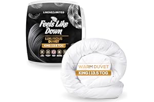 Linens Limited King Size Duvet 13.5 Tog, Made in the UK, Feels Like Down, Luxurious Quilt, Soft and Comfy, Ultra-Fine Siliconised Hollowfibre, Machine Washable (White)