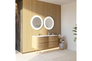 Kiamami Valentina Lavabo Doble Curvo DE Roble DE 140CM con Mueble DE BAÑO DE Resina | LOS Angeles