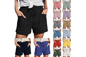 PINTUTU Damen Shorts Sommer Mode Lässige Musselin Hose mit hoher Taille Gerades Bein Sport Lässige Lockere Shorts mit Kordelzug Kurze Hose mit Taschen Gummiband Freizeit Shorts Elastische Stoffhose Weite