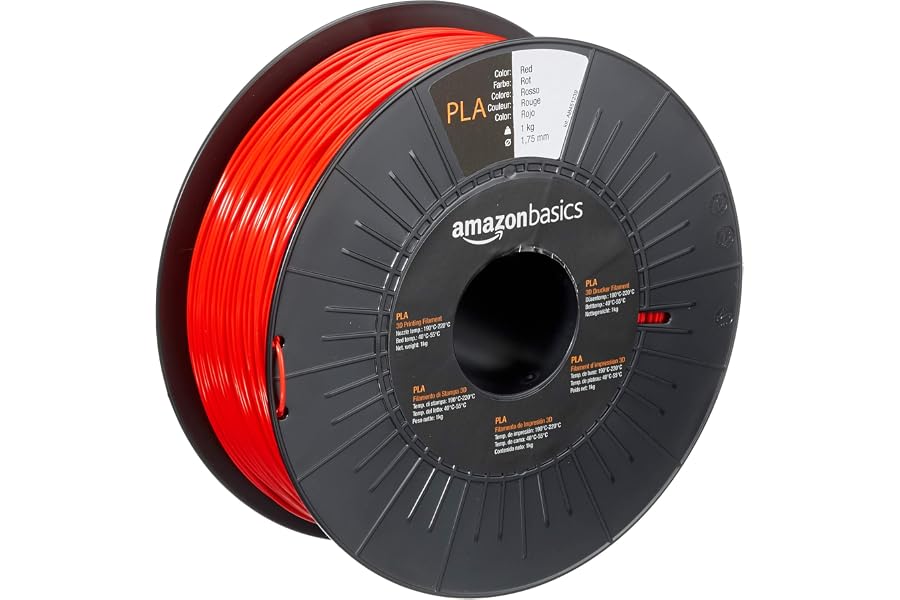 Amazon Basics Filamento para impresora 3D, ácido poliláctico (PLA), 1.75 mm, cinta de 1 kg, rojo