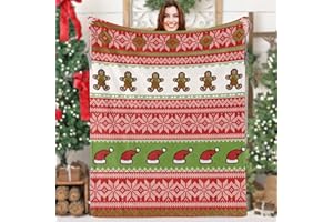 LINGQIANG Kuscheldecke Weihnachten 130x150 cm, Rot Grün Warm Weihnachtsdecke Fleecedecke mit Gestricktem Muster, Flauschig Lebkuchenmann Weihnachts Flanell Decke für Winter Weihnachtsdeko Geschenk Sofa Deko