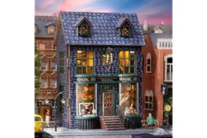 Miniature Doll House Kit, CUTEROOM DIY House Kit Wooden Dollhouse Kit with Furniture and LED Lights Birthday Gift for Girls and Women (Magic Shop)
