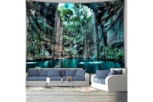 Arsey Arey Tropischer Wasserfall Wandteppich Höhlen-Natur-Schwimmbad Landschaft Fotohintergrund Wandteppiche - Dekoratives Hängendes Wandtuch, Grün, groß 200 x 150cm
