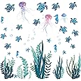 2 Sets Under The Sea Wall Decals Sea Turtle Ocean Grass Wall Stickers Seaweed Jellyfish Bubbles Peel and Stick Wall Decal Underwater Wall Decoration for Kids Bedroom Bathroom Toilet Nursery Kitchen