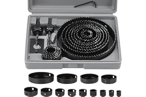 Knpwer 20 PCS Hole Saw Cutter Kit Carbon Steel Downlights Drill Bit Tools for Wood, Plasterboard, Density board and Non Ferrous Metals 19-127mm