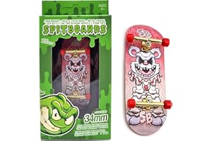 SPITBOARDS 34 mm x 96 mm Fingerboard Completo | Cubierta de Madera Real | Trucks Con Tuercas de Seguridad y Bujes | Ruedas de Poliuretano Con Rodamientos | Hahaha Clown