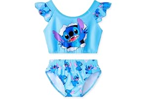 AEPOTUMN Girls Swimming Costume Kids Two Piece Ruffle Sleeve Swimsuit Swimwear for Girls 6-10 Years